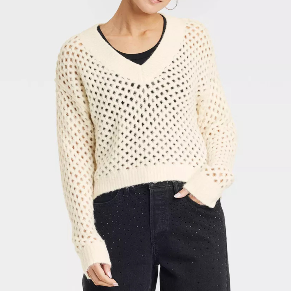 NWT Universal Threads Womens Drop Shoulder Hollow Out Pullover Sweater